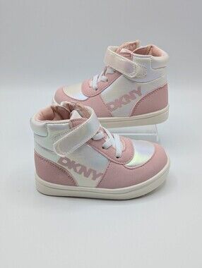 DKNY Shoes Toddler 5 White Pink High-Top Kids Sneakers Gretchen Strap DKN1375T